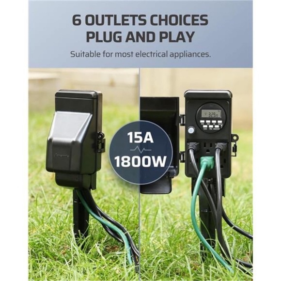 DEWENWILS Outdoor Digital Power Strip Timer, Waterproof 6 Outlet, Black - Picture 4 of 7